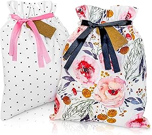 Gather & Knot Drawstring Gift Bags | 16" Medium | Premium Canvas | Reusable Fabric Wrap for Mother's Day, Weddings, Bridesmaids, Birthdays - All Occasion | Pink Floral